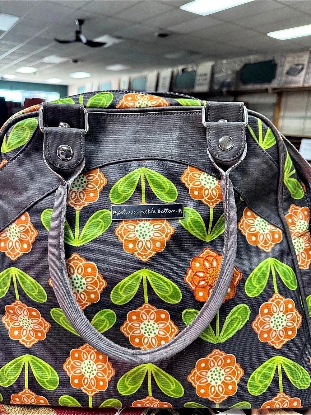 Petunia Pickle Bottom Boxy Backpack Floral Bag Black & Orange